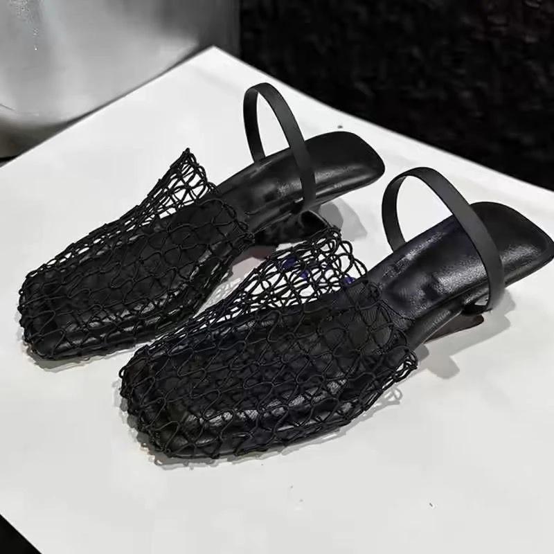 Strange Style Square Toe Women Slippers Air Mesh Height Increasing Fashion Solid Summer Outwear Women Shoes 2024 New Arrivals