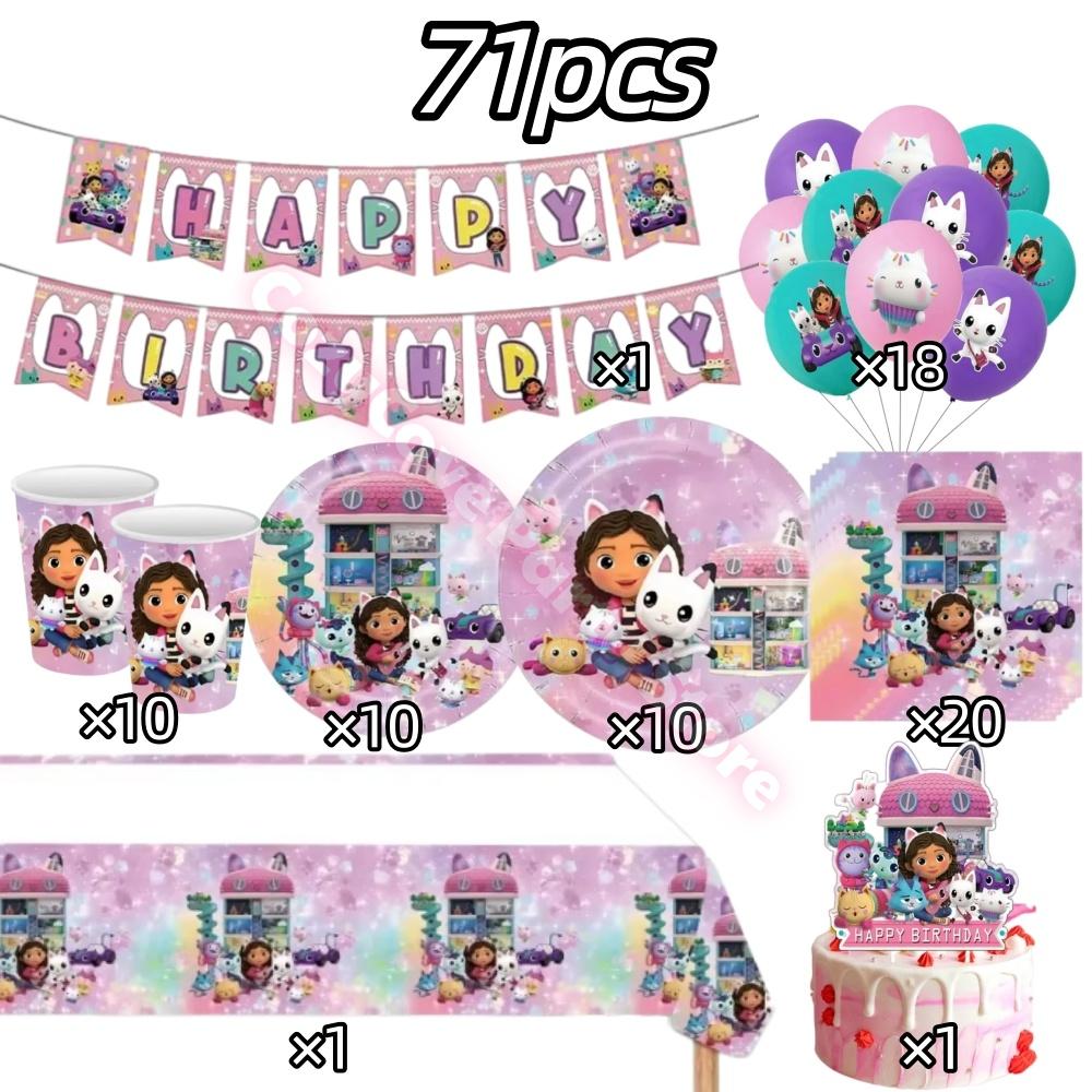Gabby Dollhouse Birthday Party Decoration Gabby Plates Cups Napkins Cake Topper Balloons For Kids Party Favors Gifts Photo Booth