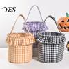 Reusable Storage Organizers Halloween Basket, Plaid Ruffle Trick or Treat Candy Bucket with Handle Home Organization Baskets for Kids, Gingham Fabric