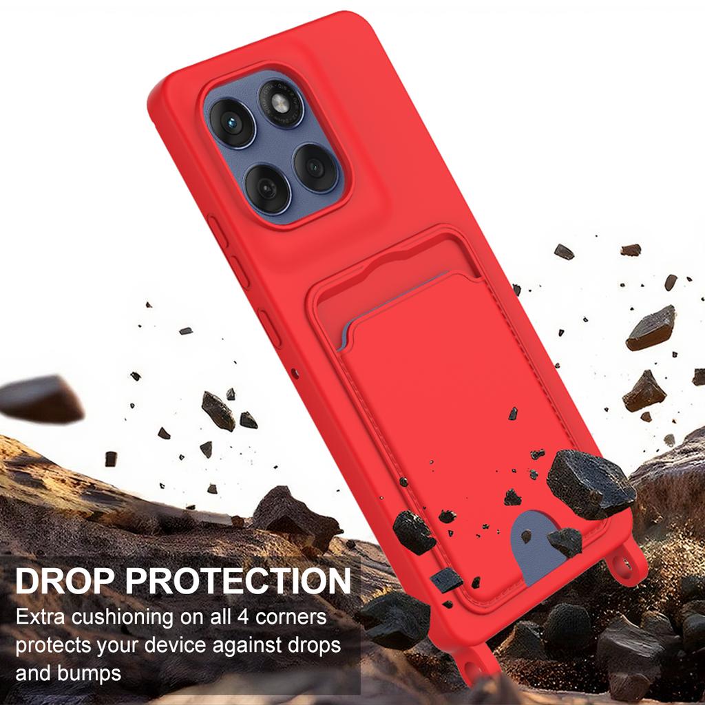 For Motorola Moto G Stylus 5G (2025)/Motorola Edge 60 Stylus 5G Liquid Silicone Case  Phone Back Cover with Card Holder and Short Strap