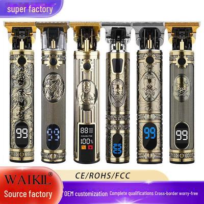 Электрическая машинка для стрижки волос Retro T9 с ЖК-дисплеем, зарядкой через USB, дизайном в виде головы Будды, системой укладки Oil Head и технологией Power Push.