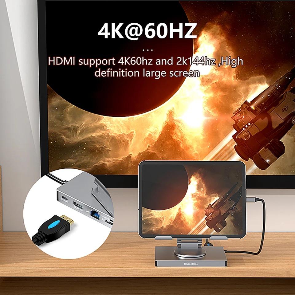 9 в 1 док-станция типа C, держатель планшета, USB C HUB 4K60Hz HDMI USB3.0 5 Гбит/с 1000 Мбит/с Ethernet, подставка для передачи данных для ПК, ноутбука