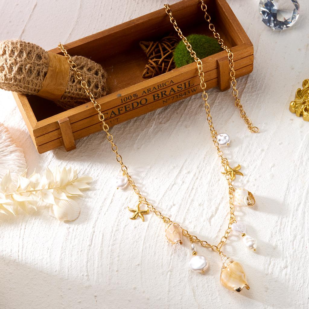 Mermaidcore Seashell Pearl Belly Chain for Women Gold Color Starfish Charm Boho Choker Summer Vacation Resort Jewelry