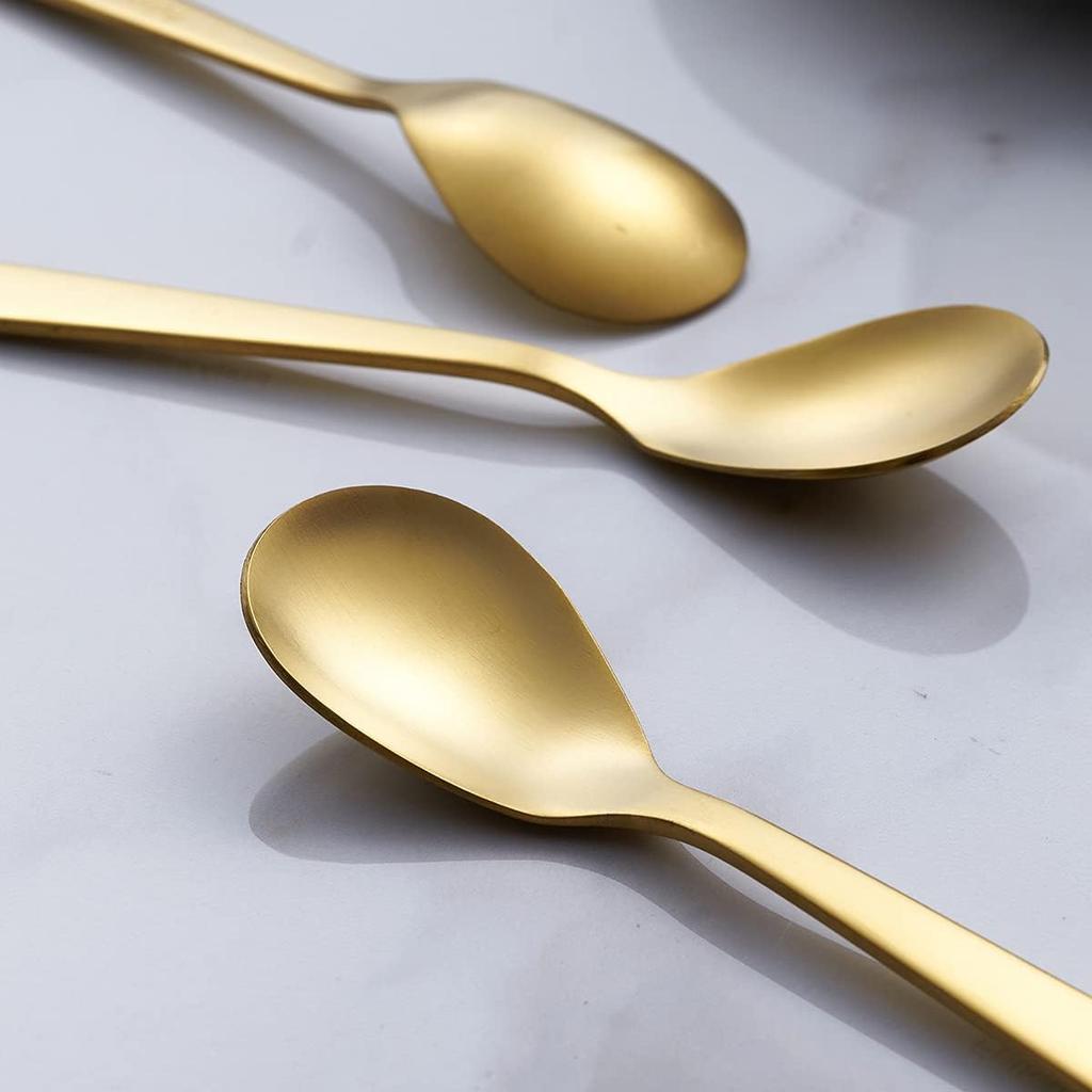 Matte Gold Demitasse Espresso Spoons, Stainless Steel Satin Finish Coffee Spoons, Mini Teaspoons, Sugar Spoons, 4.7-inch, Set of 6, 6-PIECE