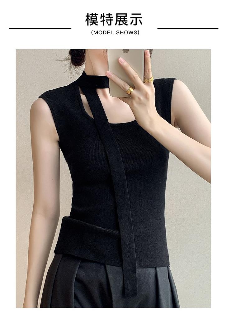 2025 Autumn/Winter New Fashionable Style French U-neck Sleeveless Tank Top Knitted Shirt Women's Age Reducing Tank Top Interior Bottom