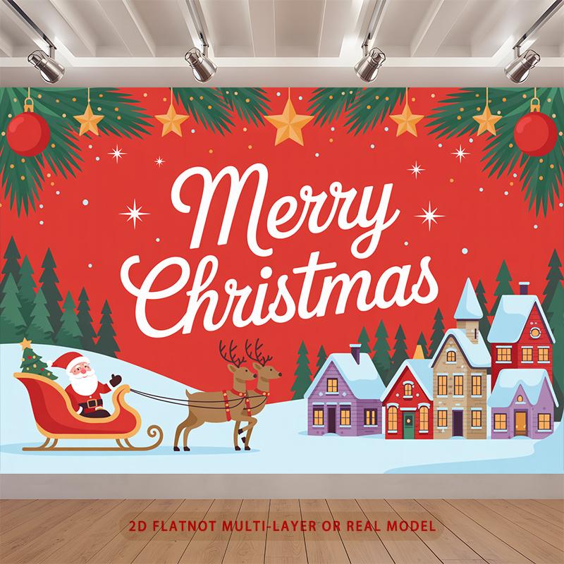 Party Backdrop Christmas Flat Merry Festive Multi Layered Celebrations Event Backdrop Decoration Front Door Decor
