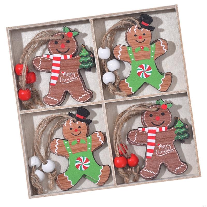 12Pcs Wooden Lovely Man Ornaments Durable Holiday Homes Decoration 4 Panel Designs for Christmas Tree Decorations