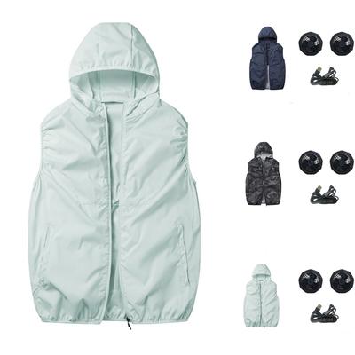 Женская летняя куртка с вентилятором (Включая набор 3-лопастных бесщеточных 5В вентиляторов) Рабочая одежда с длинным рукавом, капюшоном и молнией, защита от теплового удара, однотонная