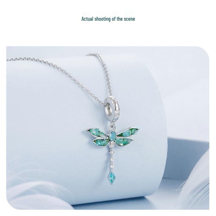 Avle Изысканный кулон в виде стрекозы: Серебро 925 пробы, Платиновое покрытие, DIY бижутерия из бусин.