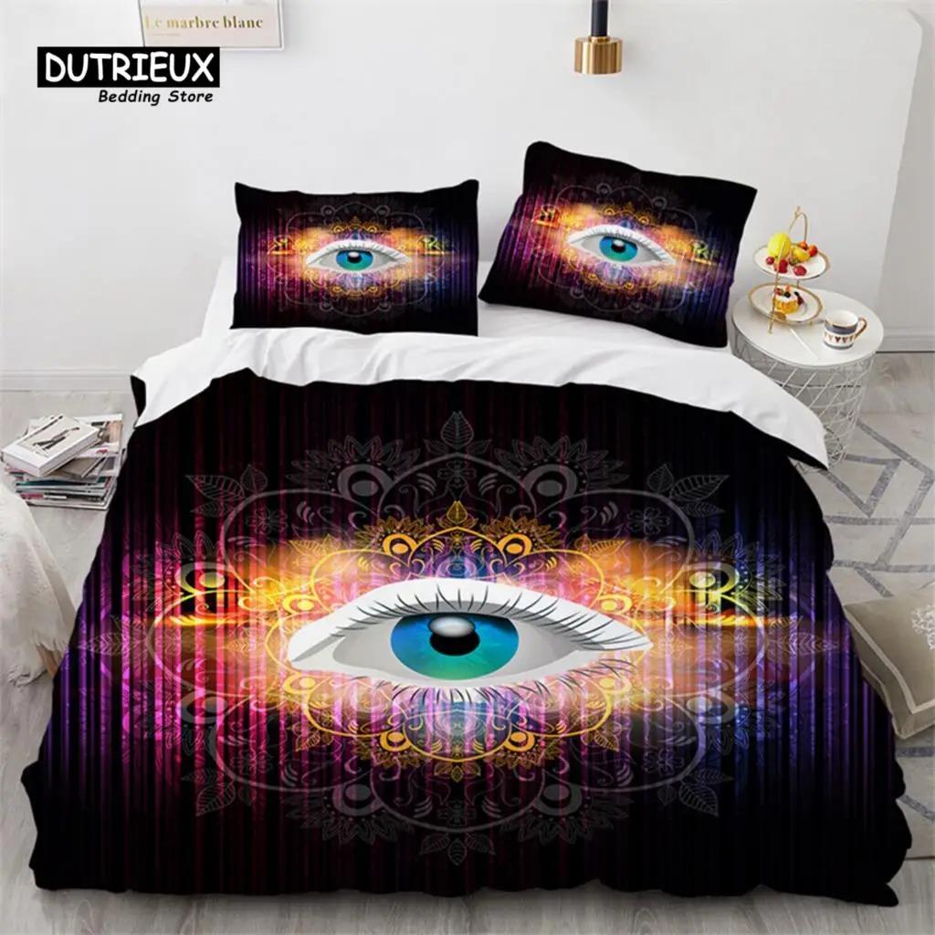 3D Красочные Глаза Пододеяльник Микрофибра Винтаж Всевидящий Глаз Тату Покрывало Богемный Мандала Постельный Комплект Полный Односпальный Кинг-сайз