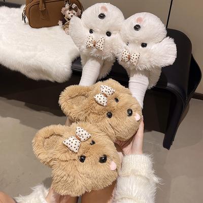 Веселая и милая мультяшная собачка, сумка с толстым дном, голова-хлопковая швабра, девочка, осень-зима 2025, новый бархатный теплый и нескользящий пушистый моп