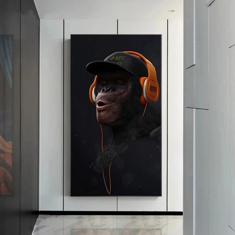 Funny Animal Paintings Gorilla Canvas Paintings Wall Art Posters 3 Smart Monkeys Pictures Prints for Living Room Home Decoration No Frame