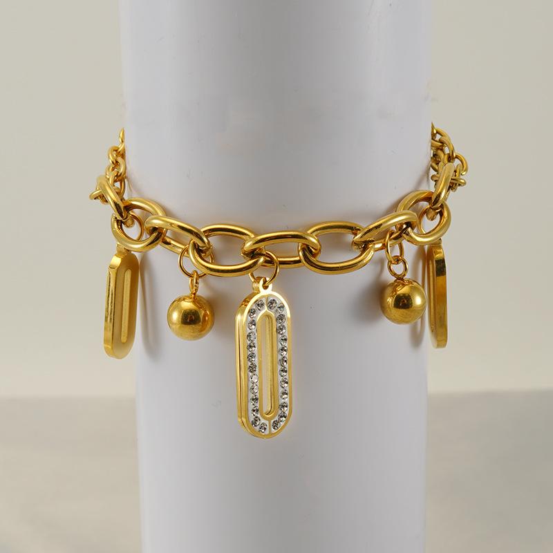 18K Gold-Plated Stainless Steel Double-Layer Oval Diamond Bracelet for Women - Niche Fashion Stackable Jewelry.