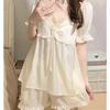 Sweet Style Ice Silk Pajamas for Women's Summer Pure Desire Short Sleeved Home Clothing Set