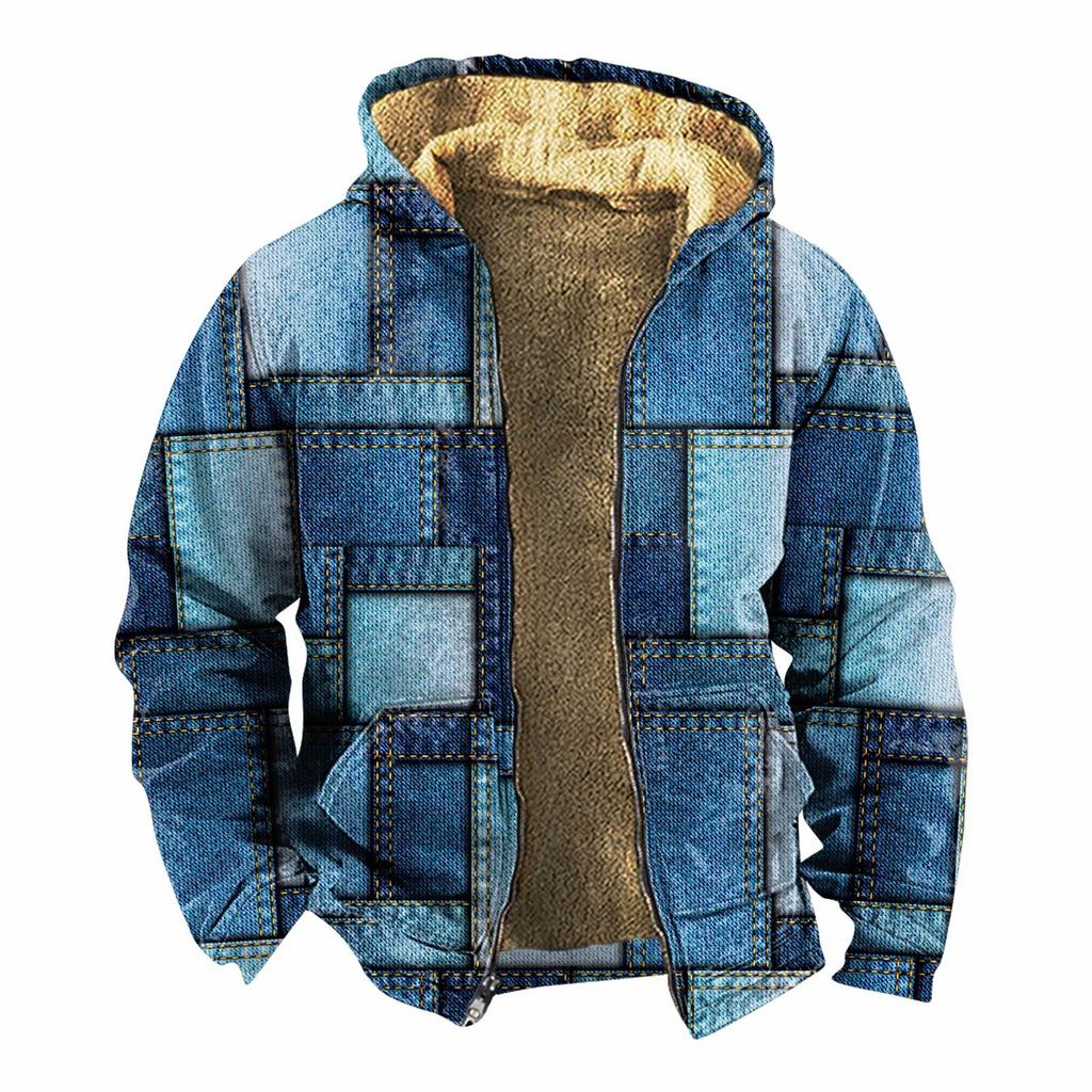 Men's Personalized Casual Printing Long Sleeve Zipper Sweater Thick Cotton Suit Winter