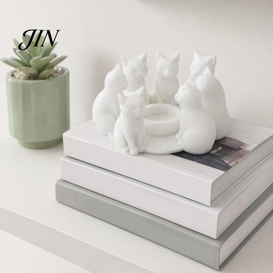 3D Printed Cat Ornament Candle Holder, Matte Sanding Aesthetic Desktop Decor, Integrated Showcase Display Smooth Curved Sculpture, Home Decoration for
