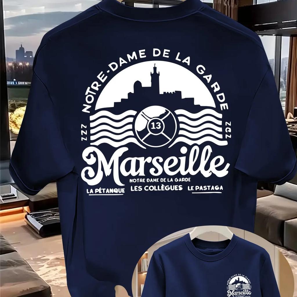 Unisexs 100 Cotton Tshirt With A Skyline Wave And Rolling Ball Pattern Crew Neck And Loose Fit Suitable For Travel