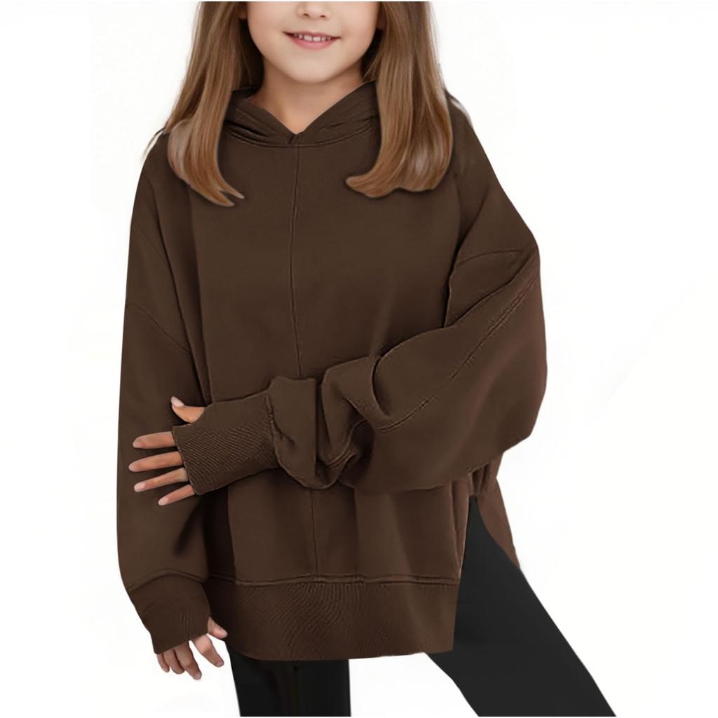 Girls' Oversized Hooded Sweatshirt Casual Long-Sleeve Drop-Shoulder Sweatshirt Top