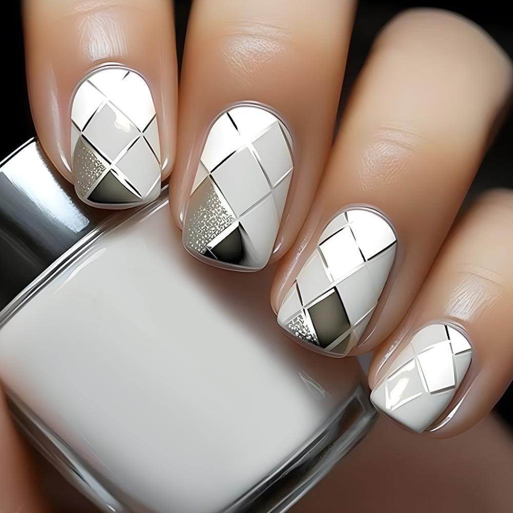 24Pcs Short Square Black Starlit Sky Press On Nails Fashion Artificial Full Cover Nail Tips