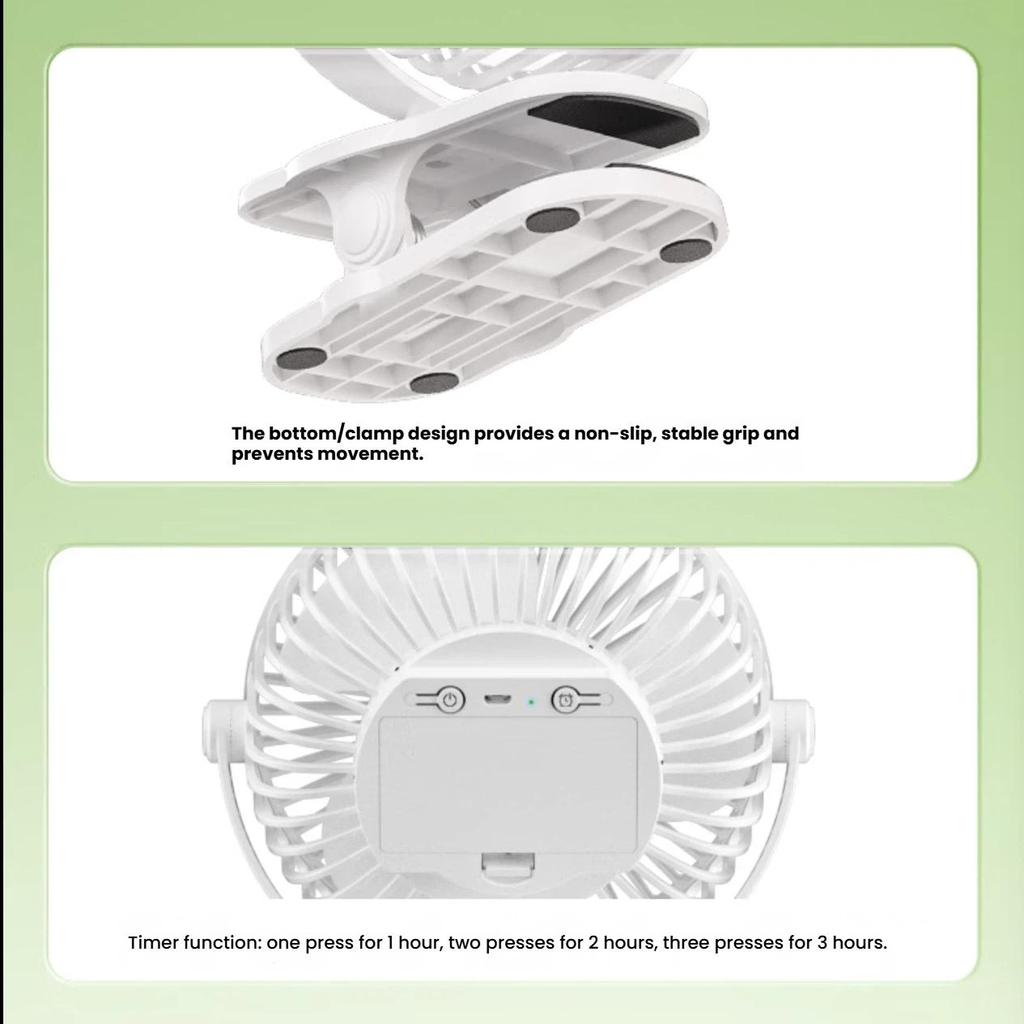 Desktop Fan, Small Fan, New Ultra-Quiet Air Circulator, Long Battery Life, Portable Clip-On, Car Cooling