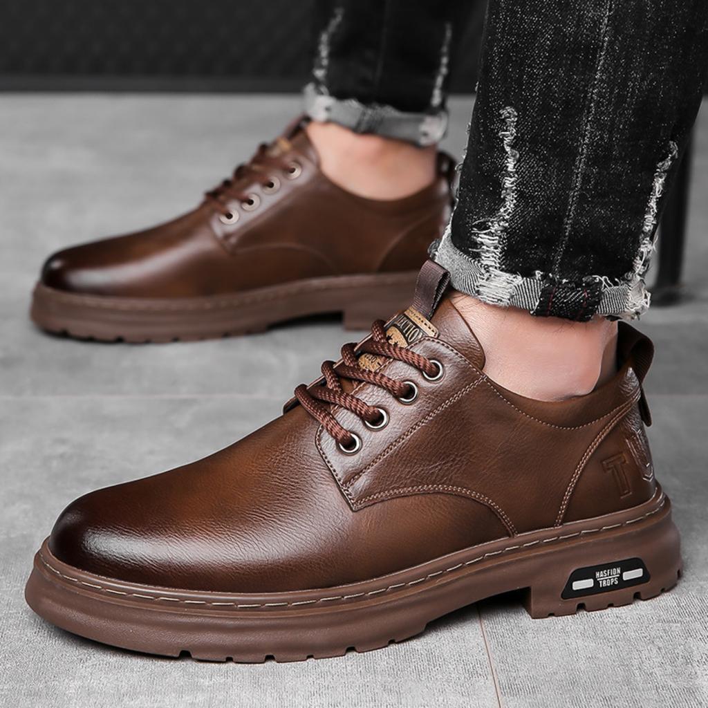 New 2025 Spring and Autumn New Handmade Online Men's Casual Leather Shoes Men's Retro Workwear Lace-up Trendy Leather Shoes