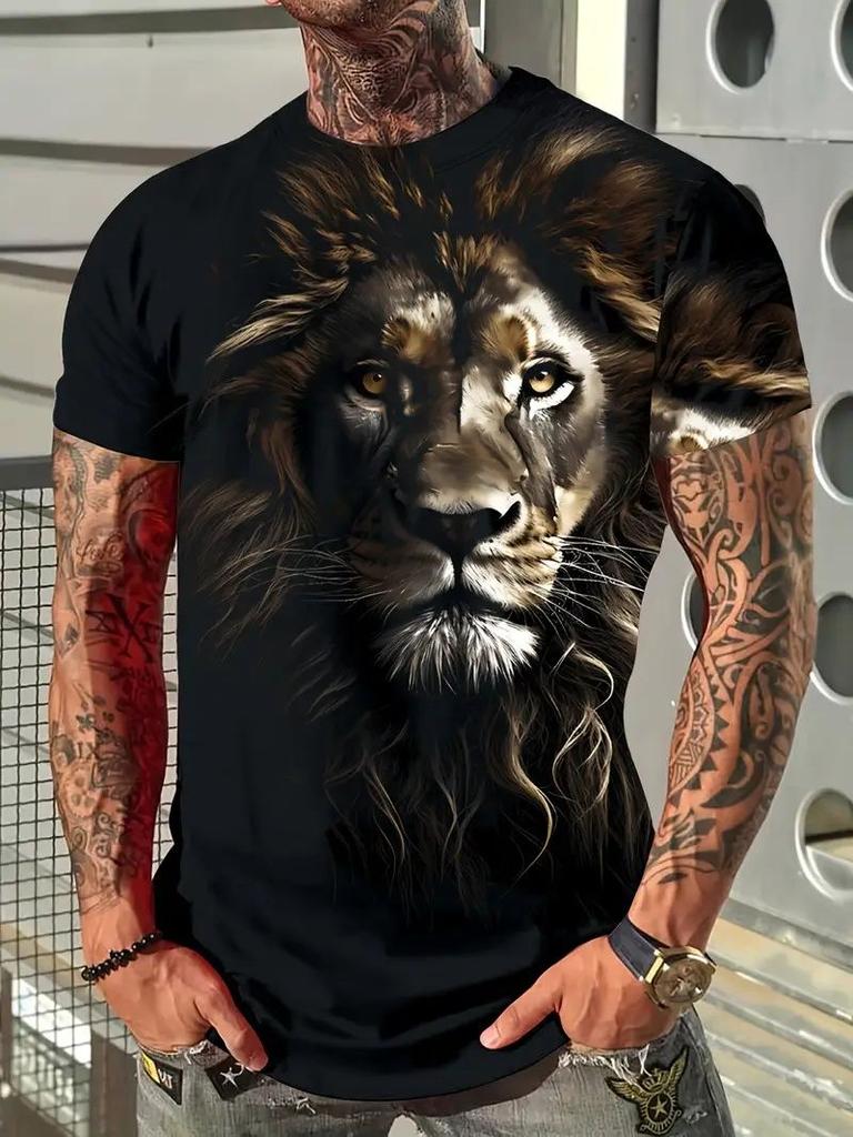 Summer Lion Animal Graphic T-Shirts 3D Print Men's Fashion Short Sleeve O-Neck T Shirt Casual Harajuku Y2K Top Tees Men Clothing