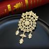 Women's Crystal Brooch Gold Color Round Flower Metal Brown Brooch Hijab Pins Bridal Jewelry