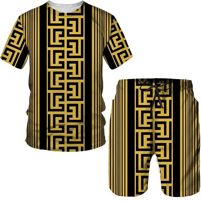 Летний мужской комплект, повседневный костюм-футболка с короткими рукавами, модный топ большого размера с 3D принтом, шорты, дышащая спортивная одежда, спортивный костюм, уличный