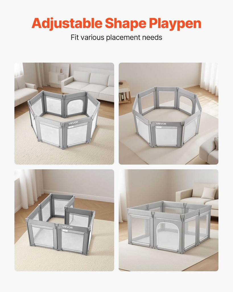 Baby Playpen, 2000 x 1780mm Extra Large Toddlers Playpen, Foldable Baby Fence Play Yard with Zippered Door & Soft Breathable Mesh, Indoor Outdoor