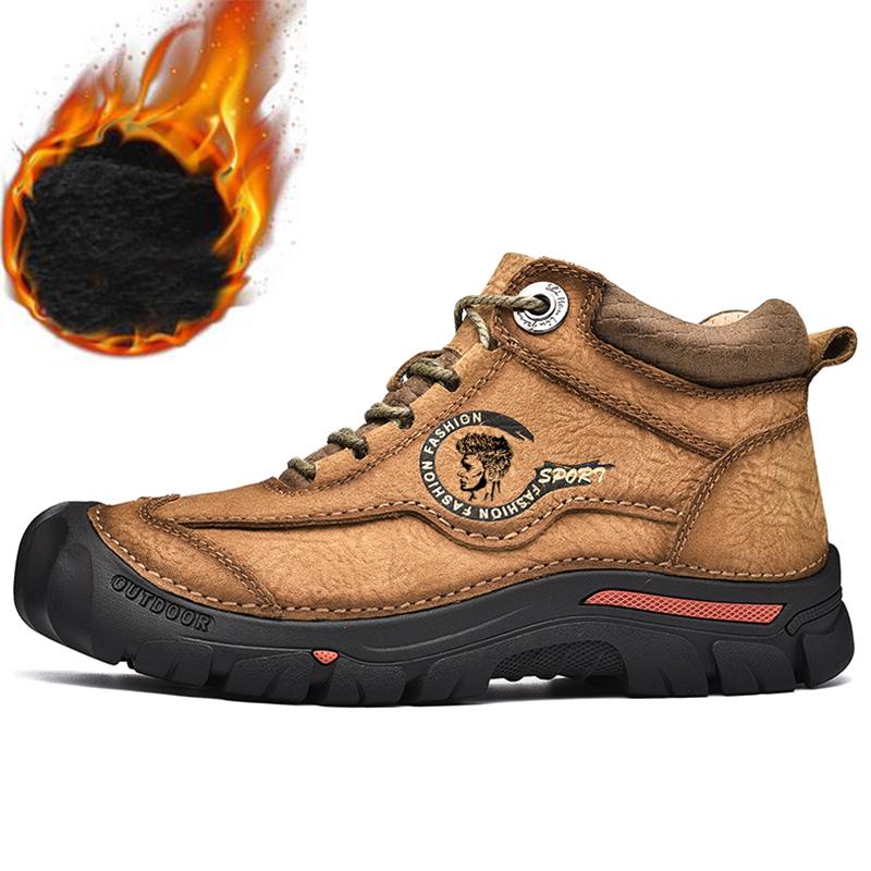 Осенние/зимние кожаные ботинкиМужские походные ботинки с высоким верхом из плюшевой кожи и хлопка для активного отдыха, большой размер 39-46