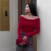 Women's Retro Off-the-Shoulder Long-Sleeve Knitted Sweater for Fall/Winter 2024
