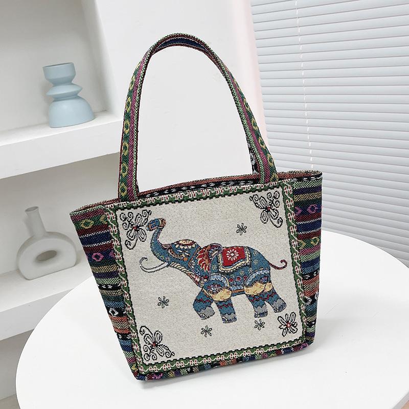 Cartoon Embroidered Canvas Handbag Women's Bag Casual Handbag Office Worker Small Satchel
