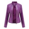 Women's Slim Fit Spring Autumn Solid Color Long Sleeve Stand Collar Leather Jackets S-4XL