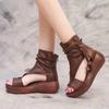 Fashion Roman Shoes Women's Summer Leisure Fashion New High Top Elevated Slope Heel Cool Boots Soft Leather Thick Sole Fish MouthSandals