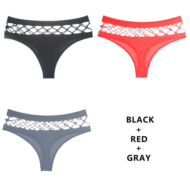 TERMEZY 3Pcs/Set Hollow Out G-String Seamless Sexy Panties Women Elasticity Underwear Temptation Middle-waist Panty