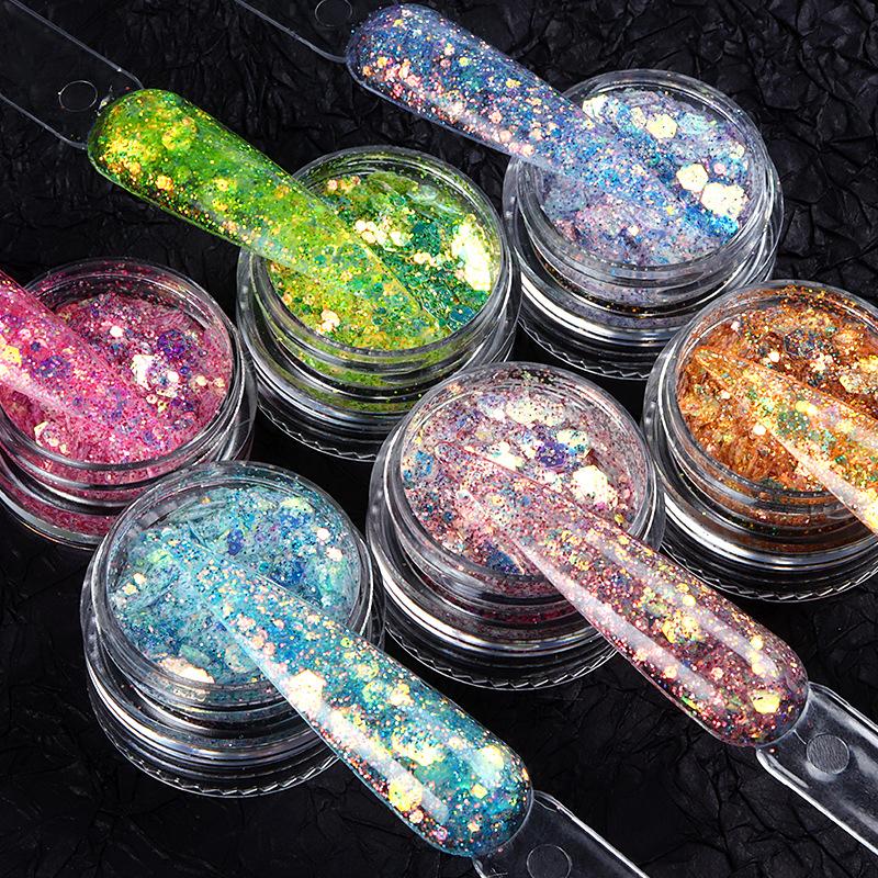 6 Colors Set Mixed Size Hexagon Gradient Nail Glitter Sequins Sparkly Spangles Nail Art Decoration