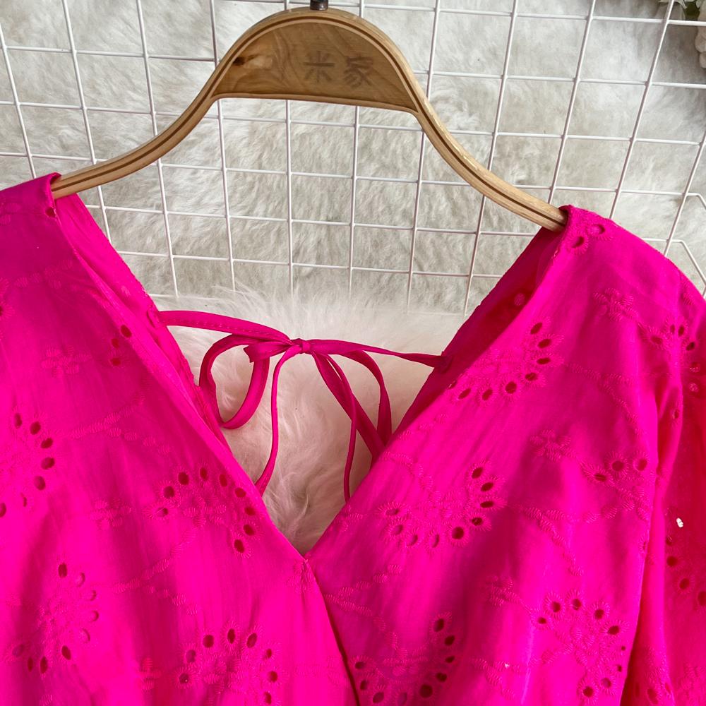 Винтажное полое платье с вышивкой и высокой талией, сказочное платье трапециевидной формы с короткими рукавами, шикарное летнее пляжное платье, женский сарафан для отпуска