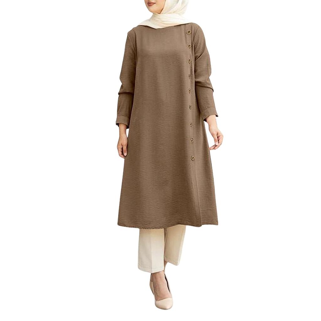 Muslim Loose Casual Long Sleeve Button Embellished Women's Long Sleeve Shirt Dresses