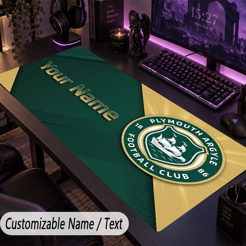 Large Mouse PadPlymouth Argyle FC Custom Name Text Personalized Desk Mat Non Slip Gaming Pad