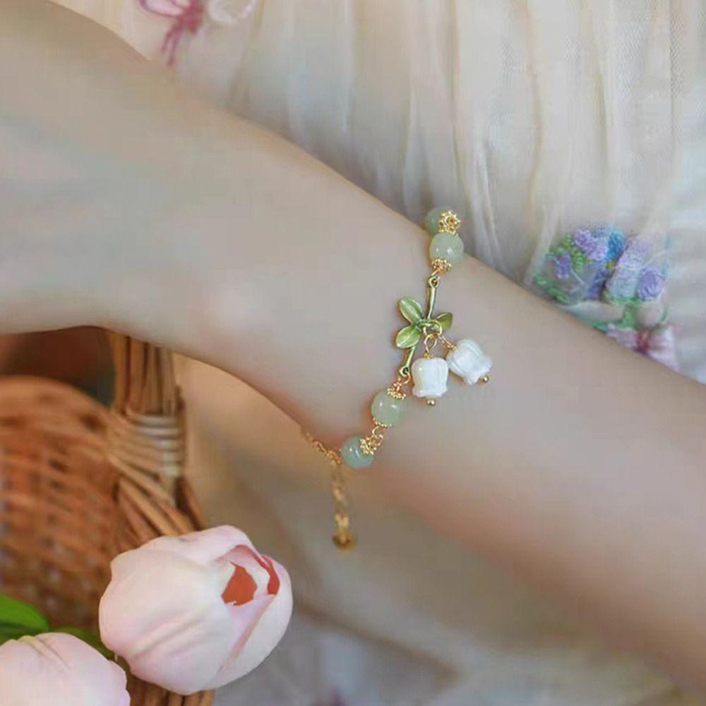 Цветочный Браслет в Новом Китайском Стиле Подвеска Вишня Бусины Кольцо на Руку Милый Браслет Орхидея Вечеринка
