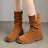 Женские ботильоны на платформе, замшевые туфли на высоком каблуке, модные плюшевые ботинки в стиле вестерн, женская зима 2025 года, тренд, готика, челси, ботинки, женские