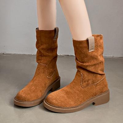 Женские ботильоны на платформе, замшевые туфли на высоком каблуке, модные плюшевые ботинки в стиле вестерн, женская зима 2025 года, тренд, готика, челси, ботинки, женские