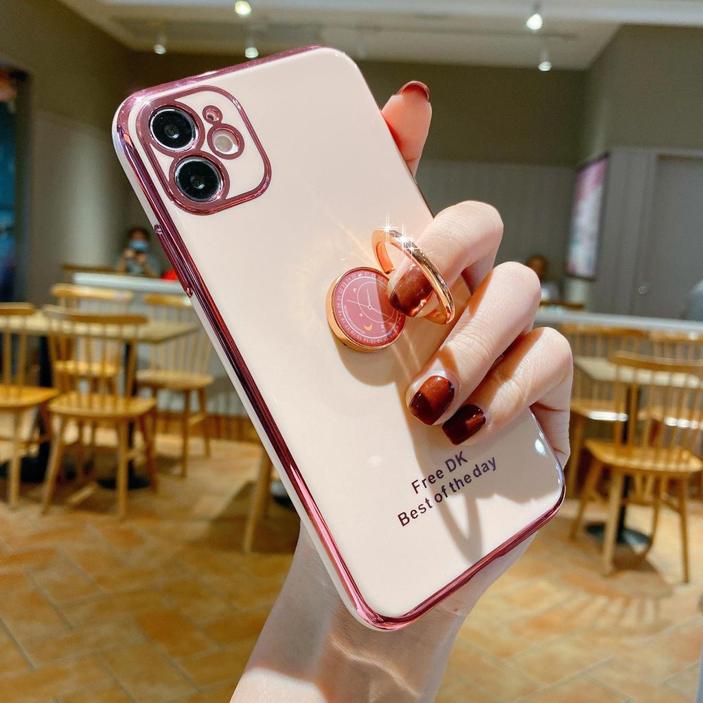 Bling Finger Ring Часы с игрушечным покрытием Сплошной цветной бампер Чехол для телефона для iPhone 14 Samsung Xiaomi Huawei Подставка-держатель Симпатичная силиконовая противоударная задняя крышка