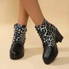 Round Toe Spring/autumn Modern Boots High Heel Square Heel Ladies Shoes On Sale 2025 Fashion Leopard Zip Women's Boots