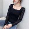 Lace Square Neck Bottoming Shirt French Niche Chic New Fashion Long Sleeved Tshirt S-3XL
