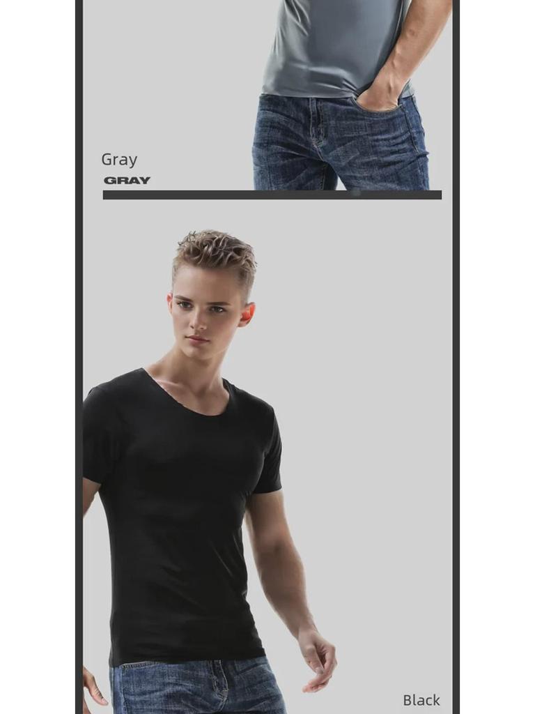 Мужская летняя бесшовная белая футболка с короткими рукавами из шелка Ice Silk