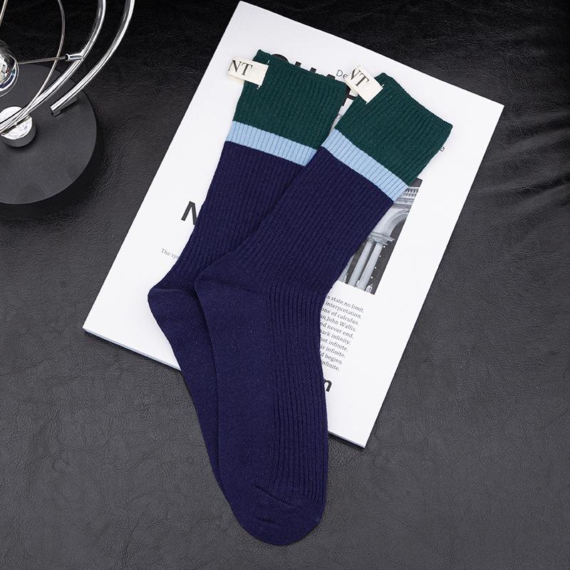 2022 Autumn Women's Color Block Vertical Stripe Mid-Calf Socks - Trendy Slimming Long Leg Korean Style