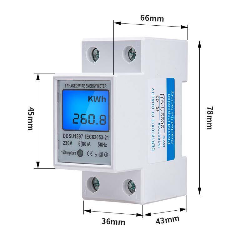 35mm LCD Display Din Rail Energy Meter AC 230V 5(80) A 50HZ/60HZ Power Meter Rail-Type Energy Meter