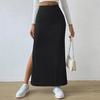 Women Maxi Ribbed Skirt Igh Waist Stretchy Rib Knit Split Slit Hem Midi Pencil Skirt Long Skirt Streetwear