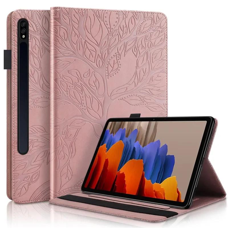 Чехол для Samsung Tab S9 FE Case 10,9 дюйма с тиснением в виде дерева, из ПУ-кожи, с откидной крышкой, для Funda Galaxy Tab S9 FE S8 S7 Case 11"